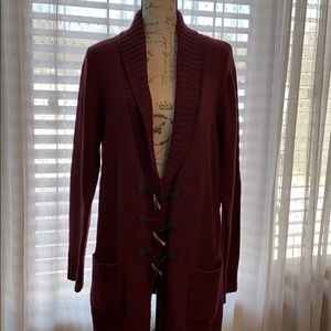 Burgundy Cardigan with Horn Toggle Buttons